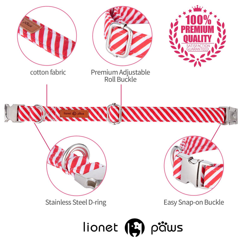 [Australia] - lionet paws Christmas Dog Collar with Bowtie Durable Adjustable Handmade Comfortable Cotton Bow Tie Dog Collar Cat Collar with Metal Buckle,Party,Festival,Holiday Style S Red&White Stripe 