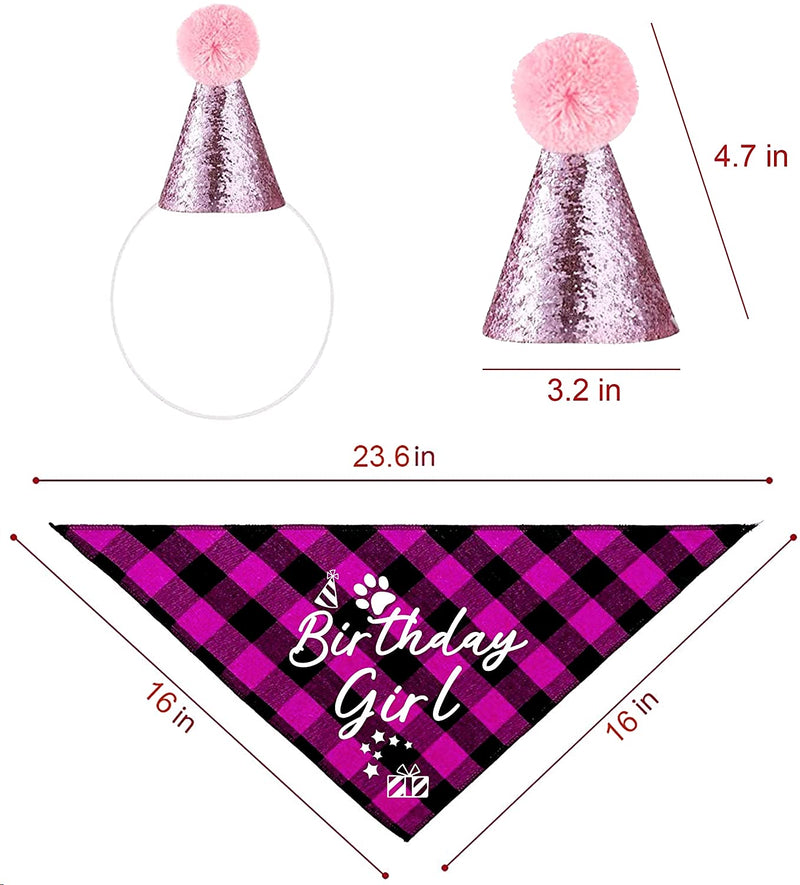 easycozy Classic Pink Plaid Pet Puppy Dog Bandana with Dog Birthday Party Hat Accessories, Girl Dog Birthday Bandana Scarf Bibs for Pet Birthday Outfit Party Supplies Set - PawsPlanet Australia