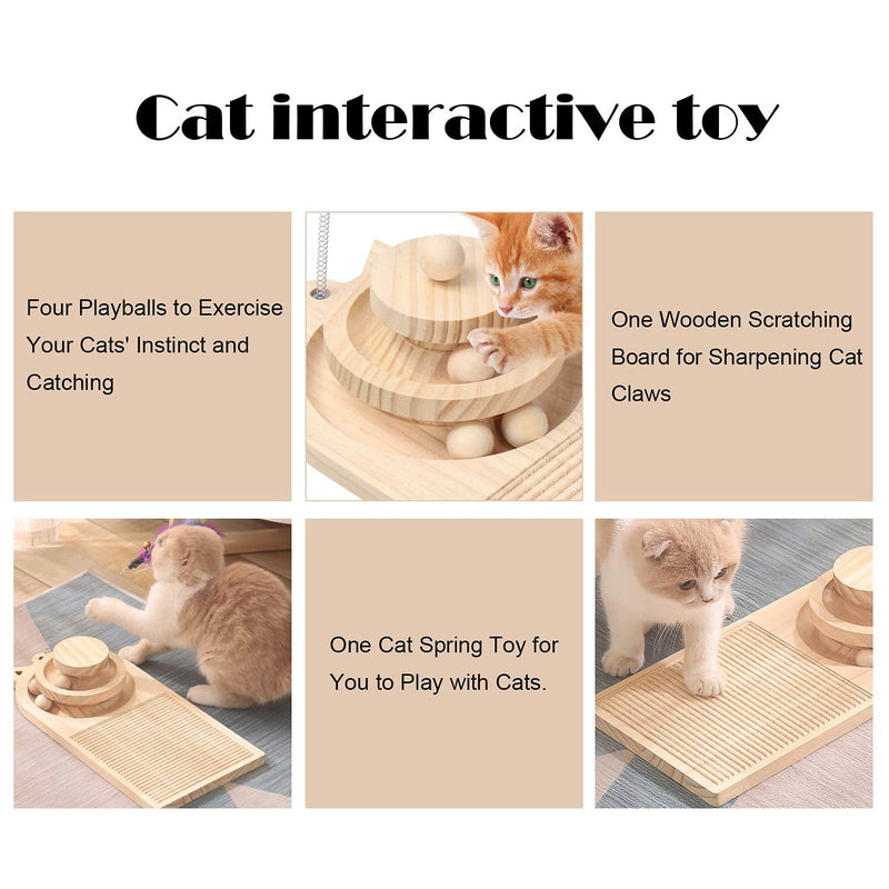 APVTI Wooden Cat Scratcher Pad Two-Layer Cat Turntable with Interactive Balls and Track Cat Toys Pet Supplies Washboard shape - PawsPlanet Australia