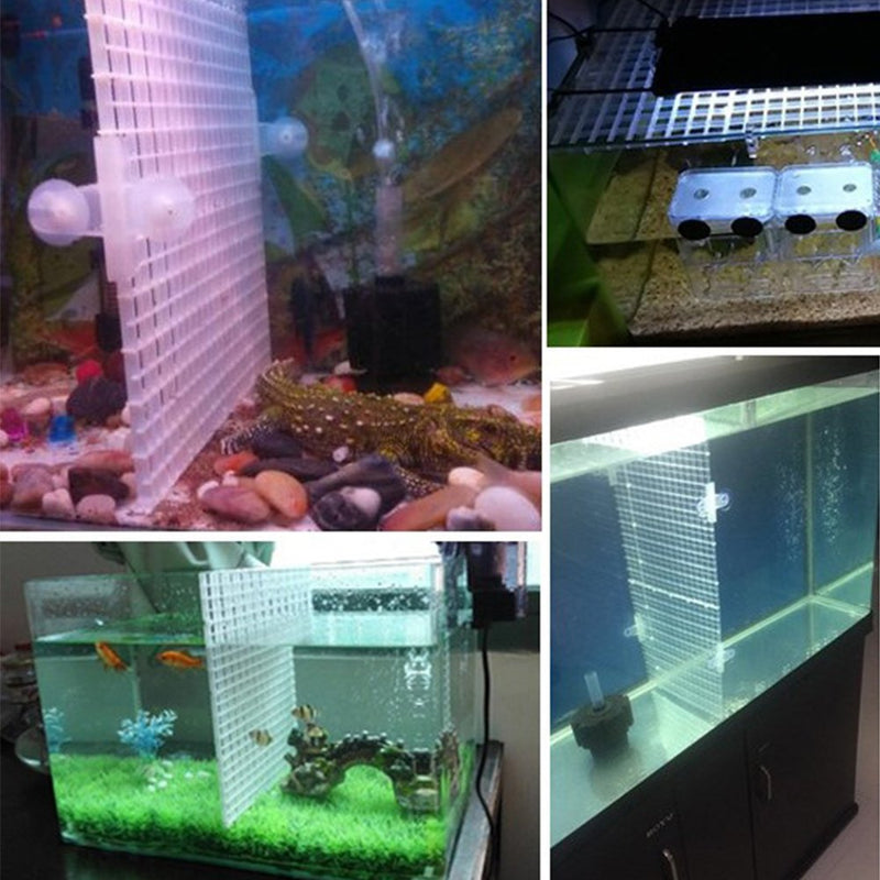 4 Pcs Aquarium Divider Tray Plastic Grid Aquarium Egg Crate Light Diffuser, Fish Tank Divider Filter Bottom Isolation with 8 Pcs Sucker Clip(Black) - PawsPlanet Australia