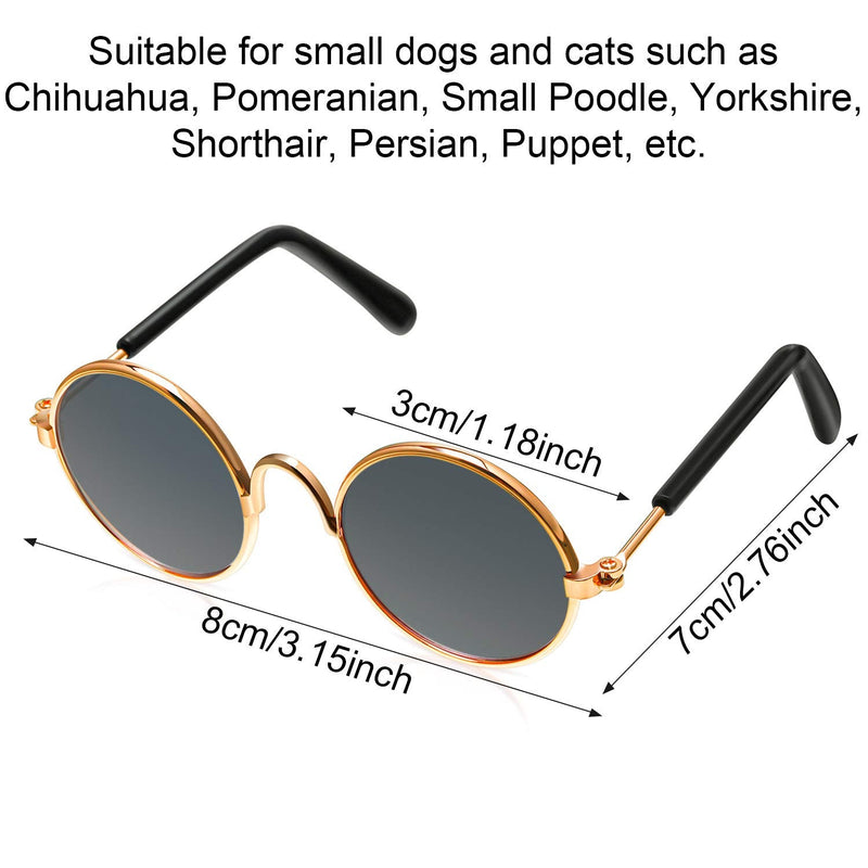 6 Pieces Funny Cute Cat Small Dog Sunglasses Classic Retro Circular Metal Prince Sunglasses Eye-wear Photos Props Accessories Cosplay Glasses (Black) Black - PawsPlanet Australia