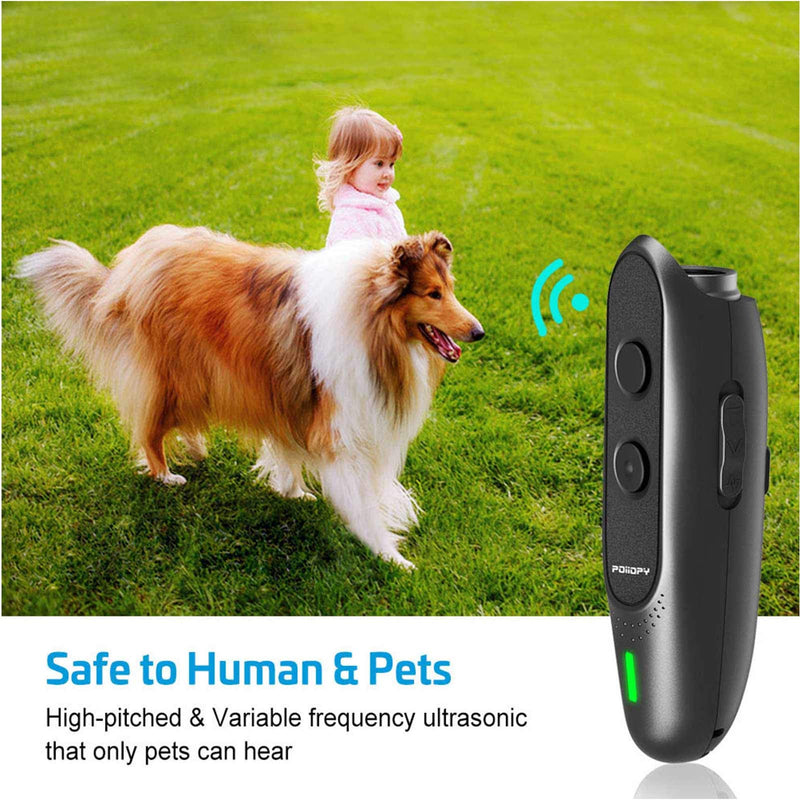 [Australia] - POIIOPY Anti Bark Device for Dog Variable Frequency Ultrasonic Dog Bark Deterrent Rechargeable 2 in 1 Dog Barking Control Device Handheld Dog Training Tool Barking Behavior Trainer 16.4 Ft Range Safe 