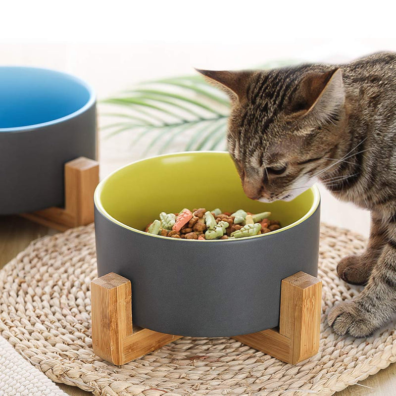 HCHLQLZ Gray Green Ceramic Dog Bowl with Wood Stand No Spill Pet Food Water Feeder Cats Small Dogs - PawsPlanet Australia