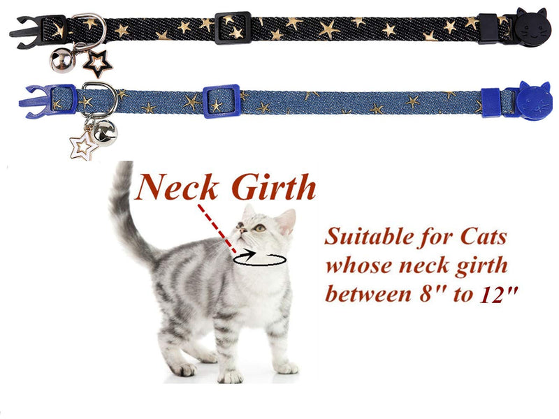 [Australia] - BoomBone Star Cat Collar with Bell,2 Pack Puppy Collars Breakaway with Star Charms 