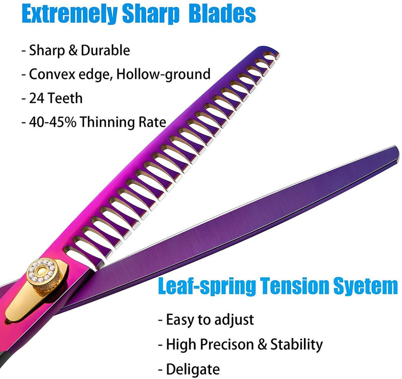 Purple Dragon Professional 7.0/8.0 inch Pet Grooming Hair Cutting Scissor and 6.75/8.0 inch Dog Chunker Shear - Japan 440C Stainless Steel for Pet Groomer or Family DIY Use 8 inch Chunker Scissor - PawsPlanet Australia