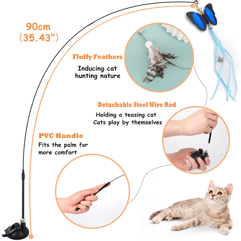 GIAPINST Interactive Cat Toys with Feathers, Cat Toys Self-Employment Pack of 10 Incloude 1 Powerful Removable Suction Cup, 2 Wand, 7 Replacement Teaser Toys with Bells - PawsPlanet Australia