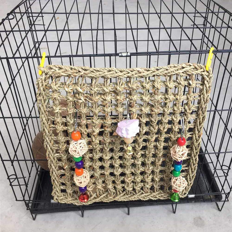[Australia] - PIVBY Bird Foraging Wall Toy Parrot Chewing Hanging Hook Toys Seagrass Woven Climbing Hammock Mat with Beak Grinding Stone for Birds Cockatiel African Grey Conure Cage Accessories 