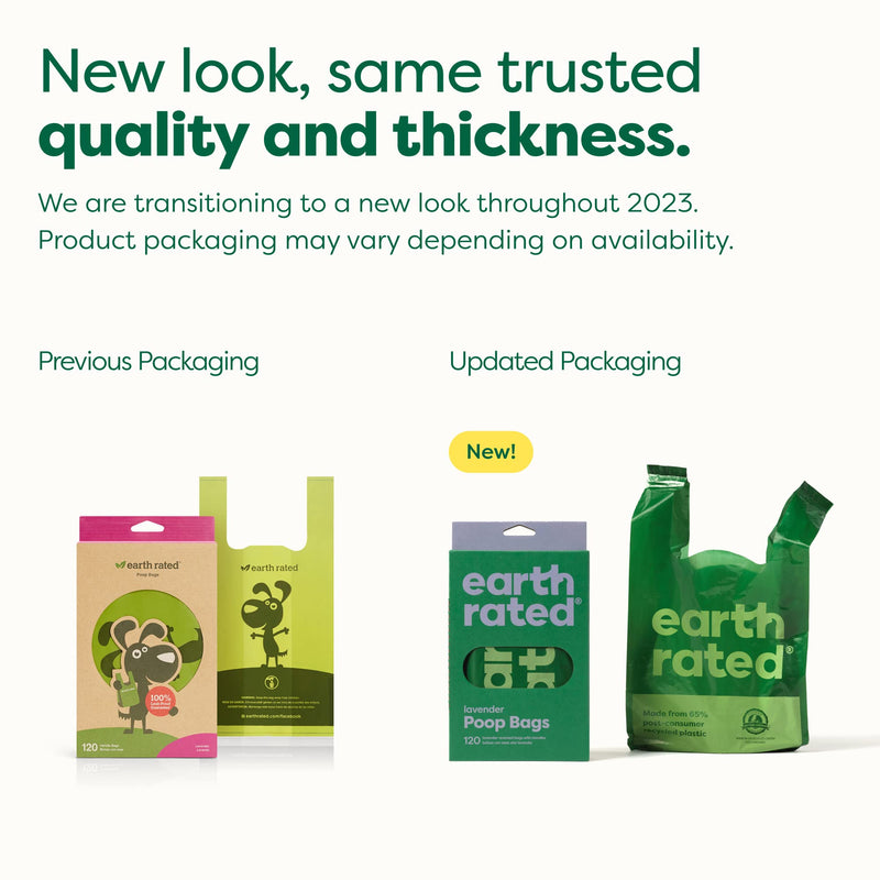 Earth Rated dog waste bags, new look, with handles, easy to knot and guaranteed leak-proof, lavender scent, 120 handle bags lavender 120 pieces - PawsPlanet Australia