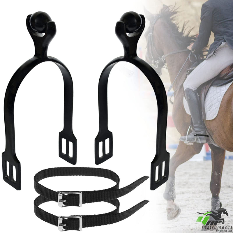 Horse Riding Spur Rider Metal Blunt Rounded End Spurs Steel With Buckle Nylon (Black) Black - PawsPlanet Australia