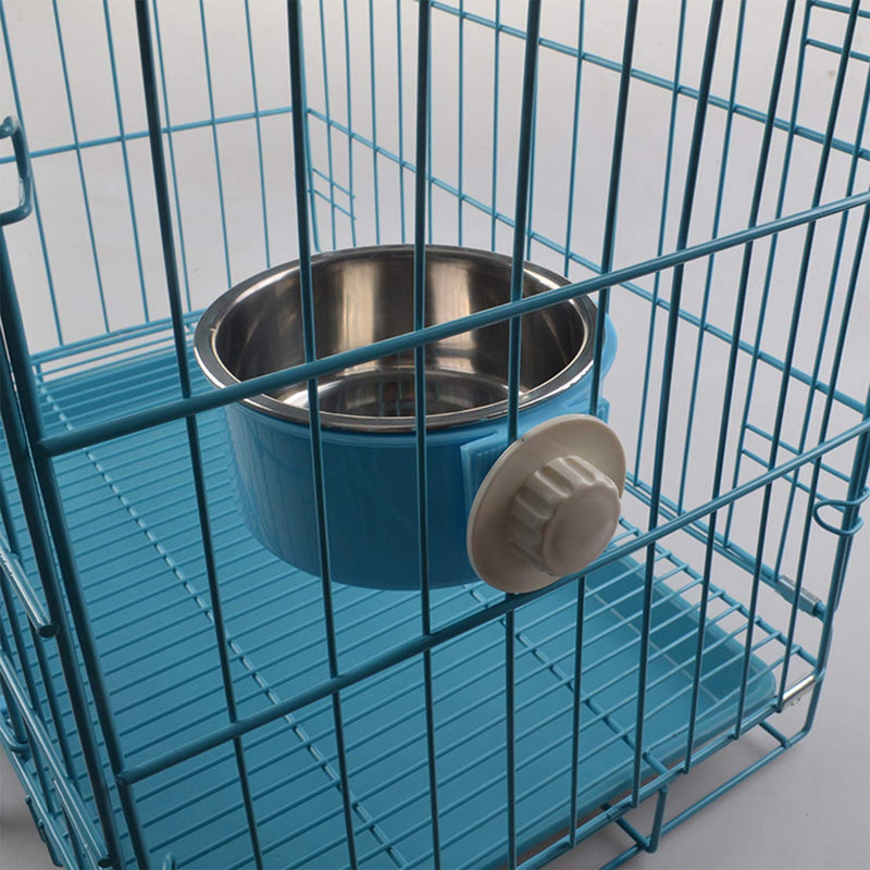 Dog Cage Crate Water Bowls Dog Food Bowl Cat Feeding Bowl 2-in-1 Pet Hanging Bowl Removable Stainless Steel Dog Bowl with Plastic Puppy Feeder Food Water Bowl for Dog Cat Bird Rabbit Hamster Ferret Blue - PawsPlanet Australia