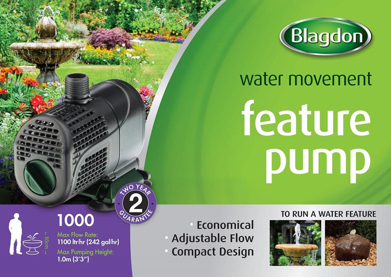 Blagdon Pump for Outdoor Water Feature, Adjustable Flow, Economical, Compact, Max Flow Rate 1,000 Litre per Hour Outdoor Use 1,000 litre/hour - PawsPlanet Australia