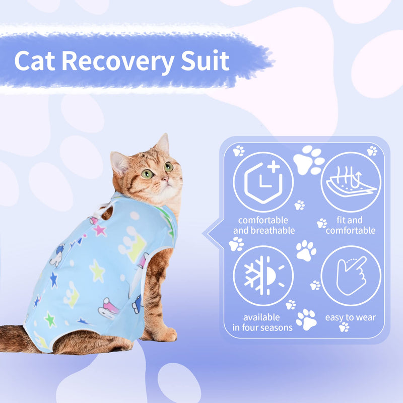NiCola Cats Professional Recovery Suit for Abdominal Wounds or Skin Diseases, E-Collar Alternative for Cats, Wear After Surgery, Kitten Physiological Clothing (Blue, L) blue - PawsPlanet Australia