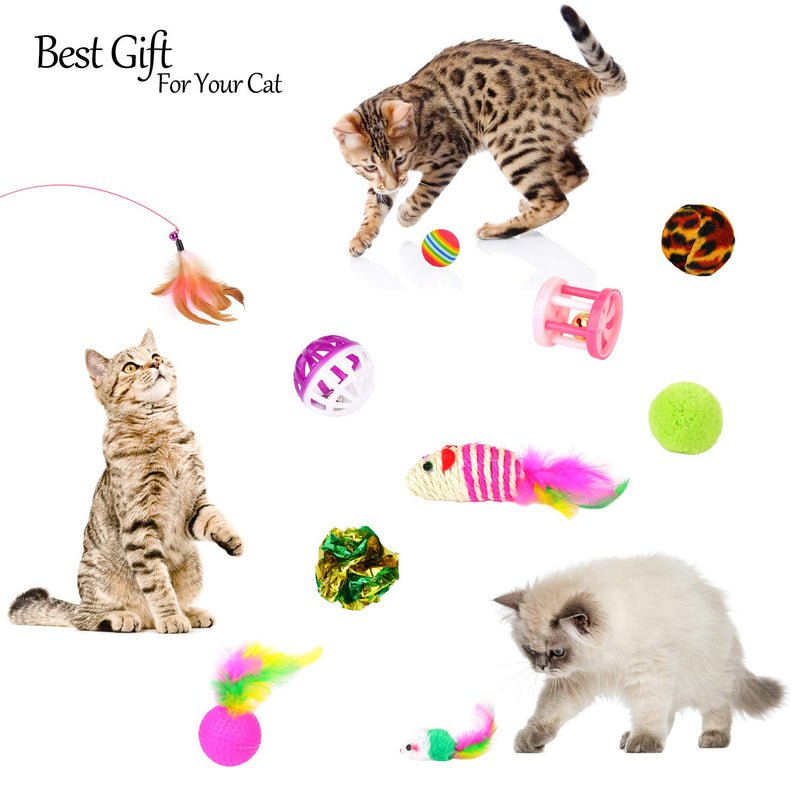 EKKONG Cat Toys, Kitten Toys, Cat Toys for Indoor Cats, Cat Feathers Wand, Cat Interactive Toys Set with Mouse Mice Balls and Bells Toys for Cats Kitty Kitten (20 Pcs) - PawsPlanet Australia