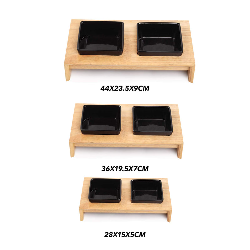 Pet Raised Ceramic Feeding Bowls Dog Cat Food Feeding Bowls with Wood Shelf Elevated Dog Cat Feeding Bowls WOODEN Double Medium - PawsPlanet Australia