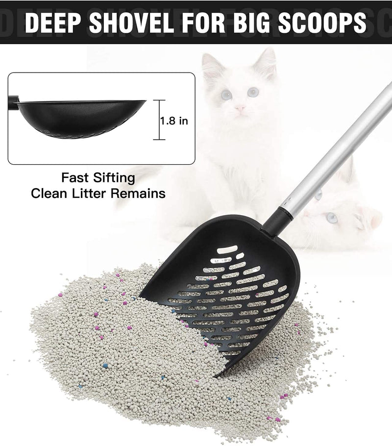 EXPAWLORER Metal Cat Litter Scoop - Detachable & Adjustable Long Handle with Deep Sifting Shovel - All Stainless Steel Non-Stick Cat Litter Sifter, No Need to Bend - PawsPlanet Australia