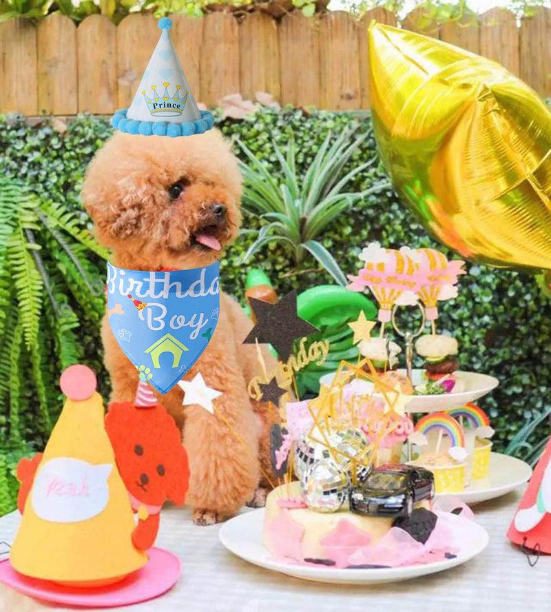 Dog Birthday Bandana Hat Kit,Triangle Cotton Dog Scarf with Cute Birthday Boy/Girl Decorations,Puppy Birthday Party Hat Set Dog Birthday Cake Outfit Gift/Pet Party Supplies Accessories(Blue) Blue - PawsPlanet Australia
