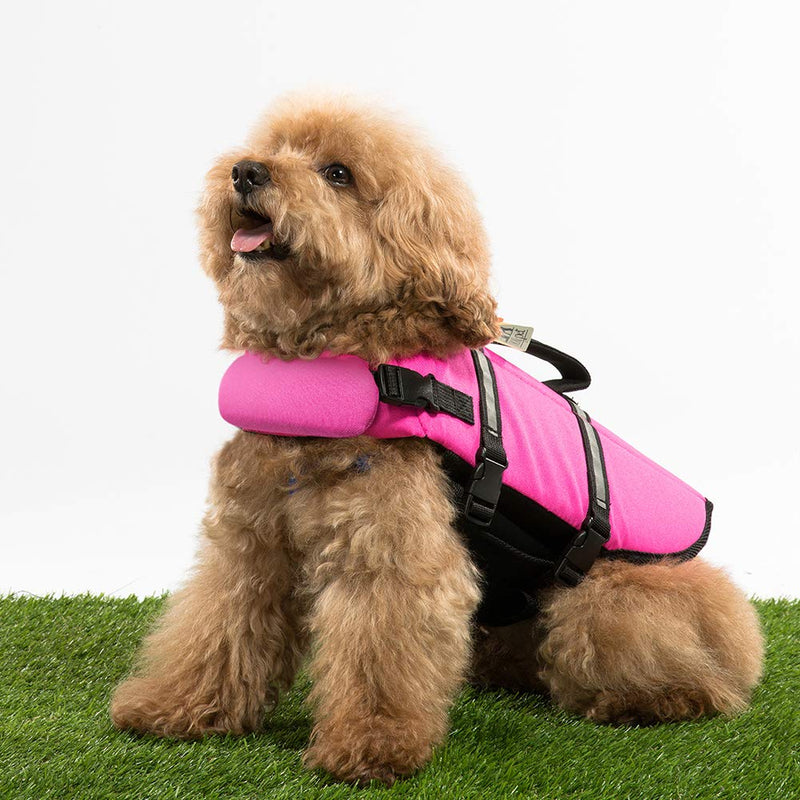 Hollypet Dog Life Jacket Adjustable Dog Lifesaver Reflective Vest Pet Life Preserver with Rescue Handle Pink X-Small - PawsPlanet Australia
