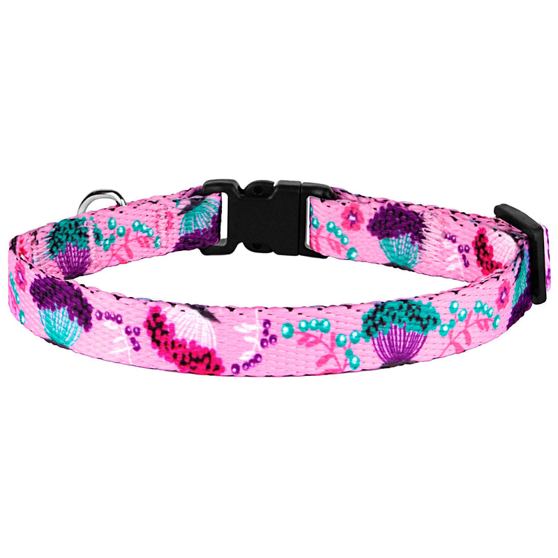 [Australia] - CollarDirect Cat Collar with Bell Floral Pattern 2 Pack Set Flower Adjustable Safety Breakaway Collars for Cats Kitten Pink + Aquamarine 