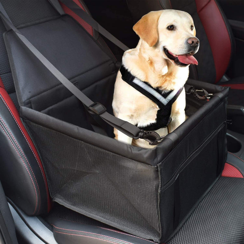 JINYI Pet Car Seat Upgrade,Pet Car Booster Seat Cover, Suitable for Small and Medium-sized Cats and Dogs Washable, Foldable and Breathable,With Clip-On Safety Leash and PVC Support Tube(black) black - PawsPlanet Australia