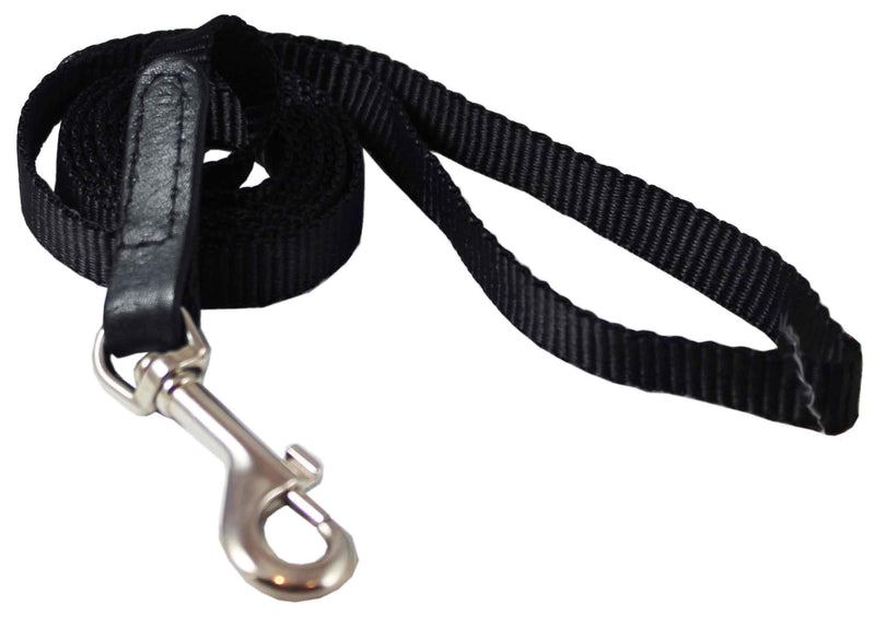 [Australia] - Dog Leash 1/2" Wide Nylon 6ft Length with Leather Enforced Snap Black Small 