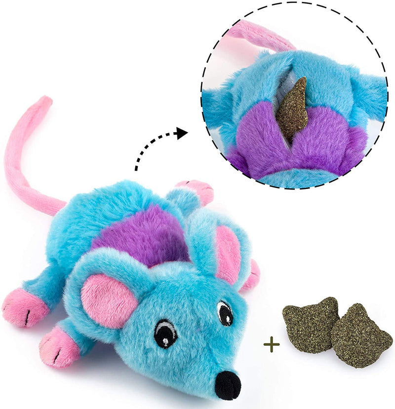 Chiwava 5.9 Inch Removable Catnip Plush Cat Toys Mice with Bell Large Mouse Activity Toy Blue 2 Pack - PawsPlanet Australia