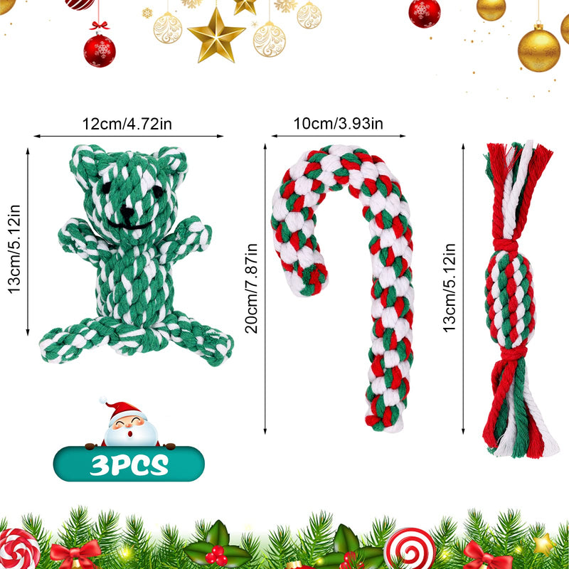 Dereine Christmas dog toy, 3 pieces dog Christmas toy, Christmas dog, candy cane toy pet, dog chew toy rope, dog toy rope for teeth cleaning, suitable (C) C - PawsPlanet Australia