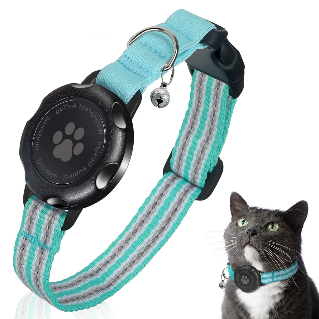 AirTag Cat Collar, Integrated Kitten Collar with 100% Waterproof AirTag Holder, Soundproof, Reflective GPS Cat Collar with Apple Air Tag Case for Kittens, Puppies (Green, S) 9-13 Inches (23-33cm) Green - PawsPlanet Australia