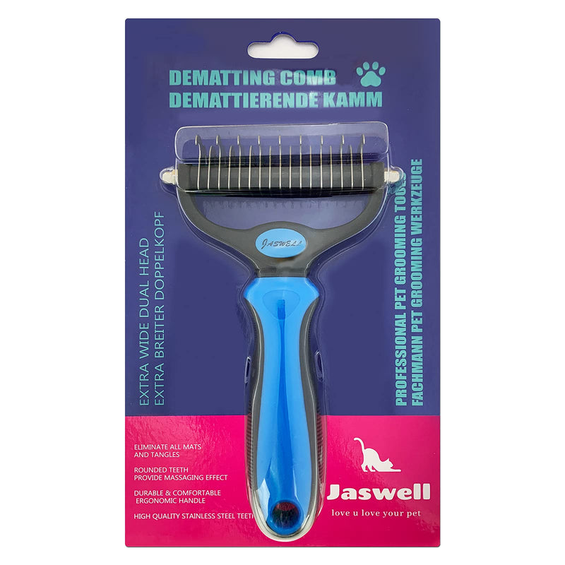 JASWELL Pet Grooming Tool- 2 Sided Undercoat Rake for Dogs &Cats-Safe and Effective Dematting Comb for Mats&Tangles Removing-No More Nasty Shedding or Flying Hair Blue - PawsPlanet Australia