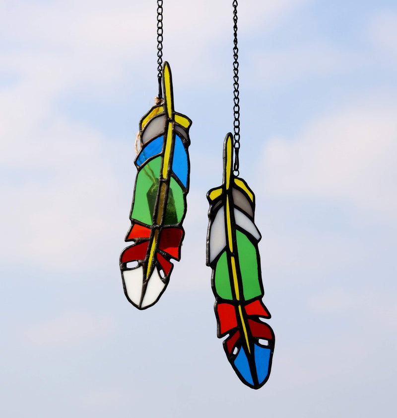 HAOSUM Feather Stained Glass Window Hangings, Glass Suncatchers Hanging Ornament for Wall, Window，Home Decoration Set of 2 - PawsPlanet Australia