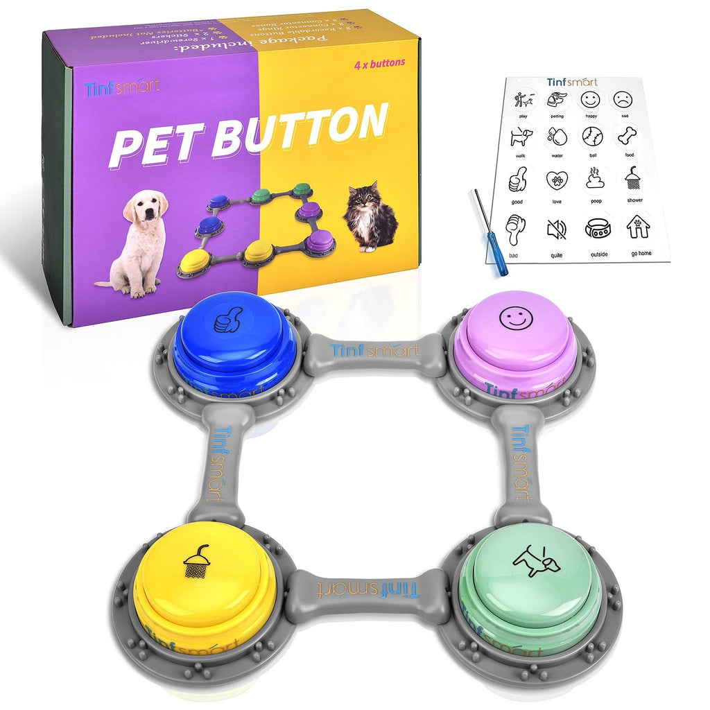 Tinfsmart Dog Button Talk Kit, 4 Pack Pet Talking Button Set, Speaking Button for Dogs and Cats, 30s Voice Recordable Pet Training Buzzer (Style-a [4packs]) Style-a [4packs] - PawsPlanet Australia