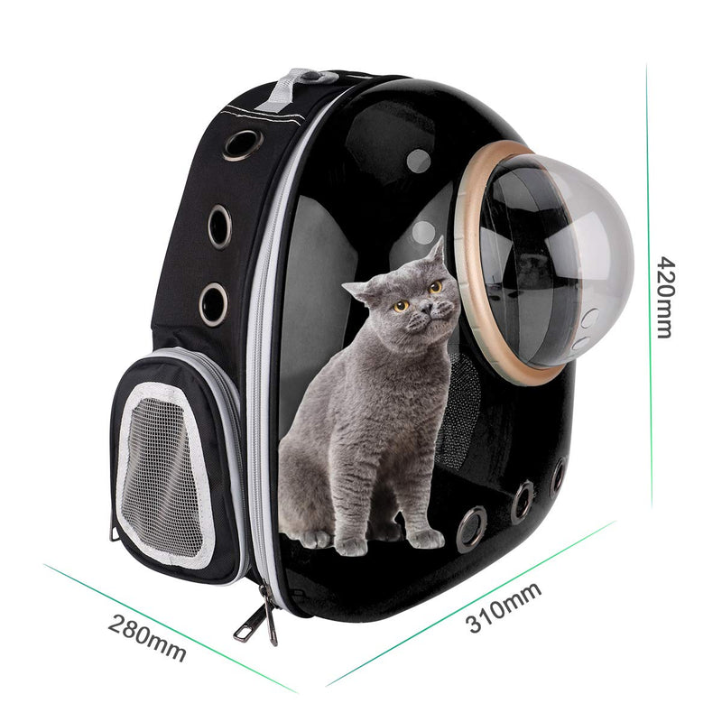 FancyWhoop RCRunning-EU Portable Pet Travel Breathable Backpack Pet Carrier Capsule Waterproof Transparent Breathable Space For Dog Cat Puppy-Black Black - PawsPlanet Australia