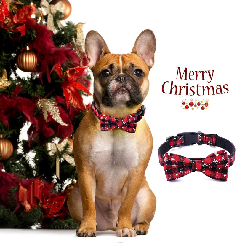 Moonpet Xmas Christmas Dog Collar with Bow Tie - 100% Cotton Nylon Design Adjustable Handmade Dog Collar - Cute Fashion for Small Medium Large Dogs-M M:neck 15 "- 19 ", ,1.0’’ width - PawsPlanet Australia