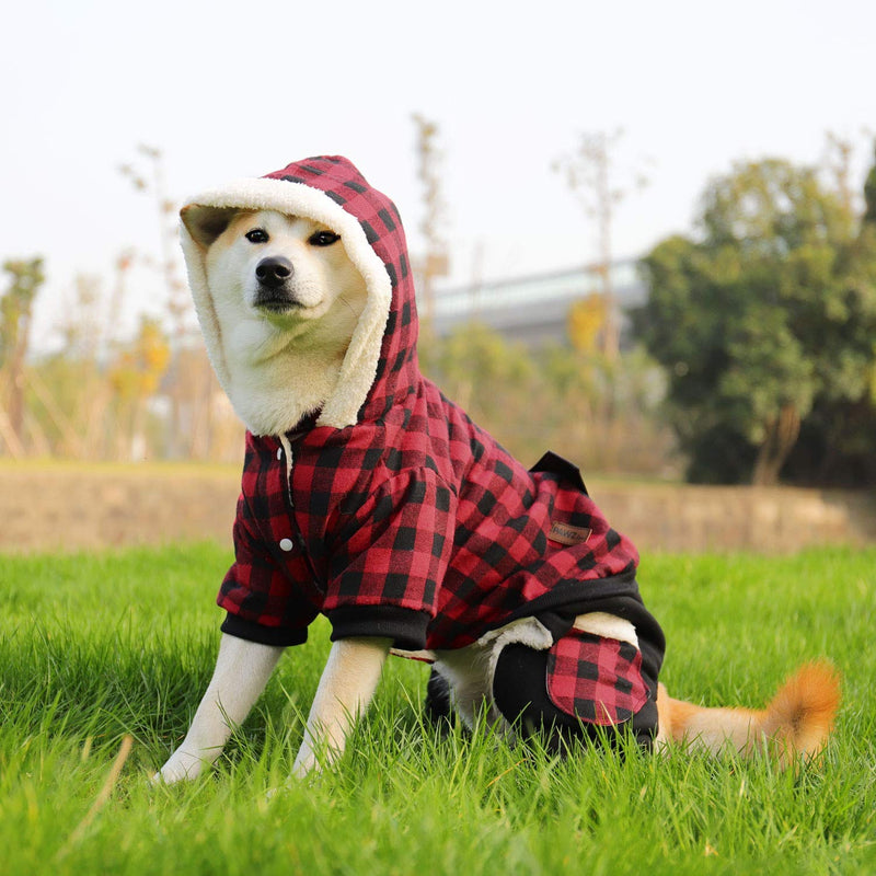 PAWZ Road Dog Plaid Coat Pet Winter Clothes Warm and Soft for Small and Medium Dogs M(Back 15.4" Chest 20.5" Neck 15.7") Red - PawsPlanet Australia