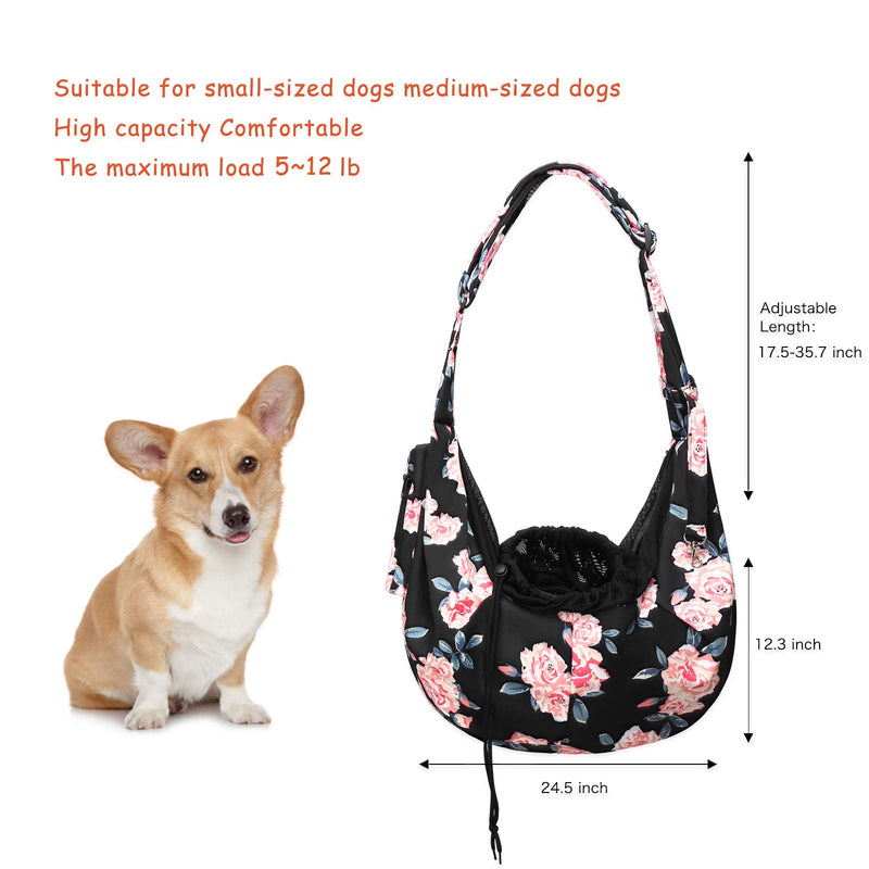 MOSISO Pet Dog Carrier Sling Bag, Cat Carrier Rose Tote Pouch Bag Hands Free Adjustable Strap Soft Carrying Pocket Puppy Travel Shoulder Bag for Puppies Small Dog/Cat for Outdoor Travelling, Black - PawsPlanet Australia