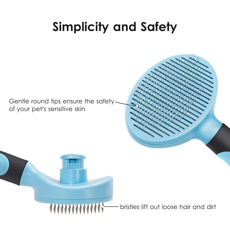 [Australia] - DTTO Dogs Brush & Cats Brush, Self Cleaning Pet Slicker Brush Professional Pet Grooming Brush for Small, Medium & Large Dogs and Cats, with Short to Long Hair,Blue Blue 