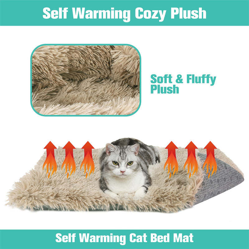 SCENEREAL Self-Warming Cat Bed Mat for Cats Small Dogs, Function 2 in 1 Soft Plush with Anti-Slip Bottom, Washable Pet Mat Autumn Winter Indoor Snooze Sleeping for Kittens Puppy Dog - PawsPlanet Australia