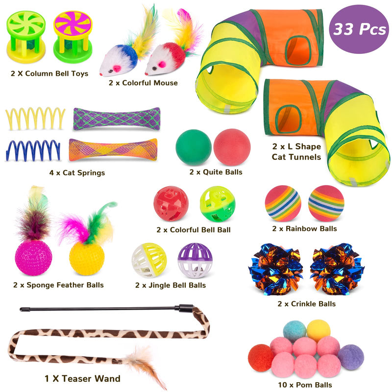 Retro Shaw Cat Toys Set, Interactive Cat Kitten Toys for Indoor Cats Kitty with Collapsible L Shape Cat Play Tunnel Tube Tent Cat Feather Wand Teaser Cat Bell Fuzzy Ball Springs Mouse Toys - PawsPlanet Australia