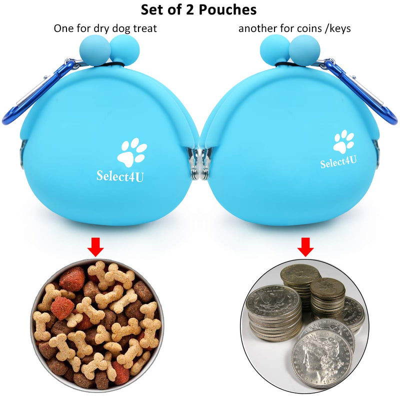 [Australia] - Silicone Dog Treat Pouch Reusable, Set of 2 Dog Training Bag Small Dog Snack Pouch Coin Purse Key Case Silicone Coin Pouch Blue & Pink, 5 oz (3.75''x1.75''x3''), Set of 2 