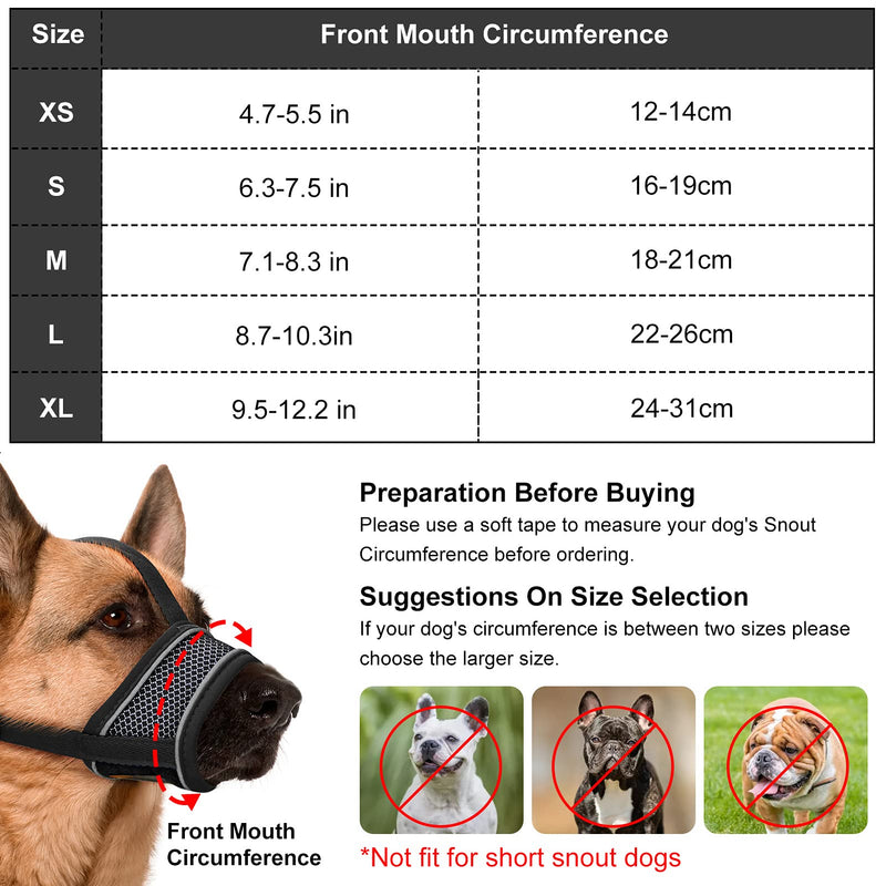 Poonpand Dog Muzzle, [Upgraded] Nylon Soft Muzzle Anti-Biting Barking Secure, with Reflective Strip & Overhead Strip, Mesh Breathable Pets Muzzle for Small Medium Large Dogs 4 Colors 5 Sizes XS(Snout:4.7-5.5in) Black - PawsPlanet Australia