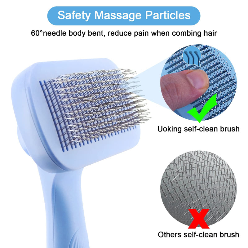 Uoking Dog Brush, Self Cleaning Slicker Brushes, Pet Grooming Comb Soft, Remove Loose Fur & Dirt, for Medium & Large Dogs Cats with Short to Long Hair, Professional Deshedding Tool - Blue - PawsPlanet Australia