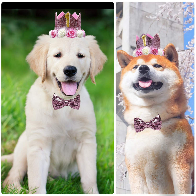 Dog Birthday Girl-Crown Dog Birthday Hat-with 0-9 Figures Charms Grooming Accessories Pack of 1-Pink Adjustable Bow-Great Dog Birthday Outfit and Decoration Set. - PawsPlanet Australia