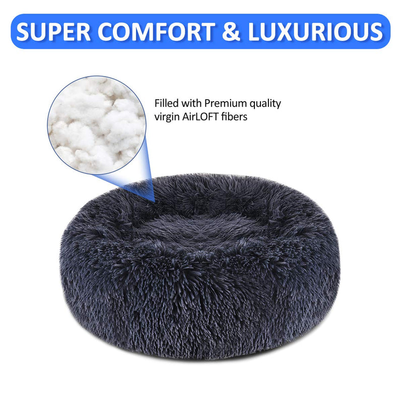 [Australia] - FOCUSPET Dog Bed Cat Bed Donut, Pet Bed Faux Fur Cuddler Round Comfortable Size Medium 24'' & Large 32'' Ultra Soft Calming Bed for Dogs and Cats, Self Warming Indoor Sleeping Bed M（24''Dx8''H） 