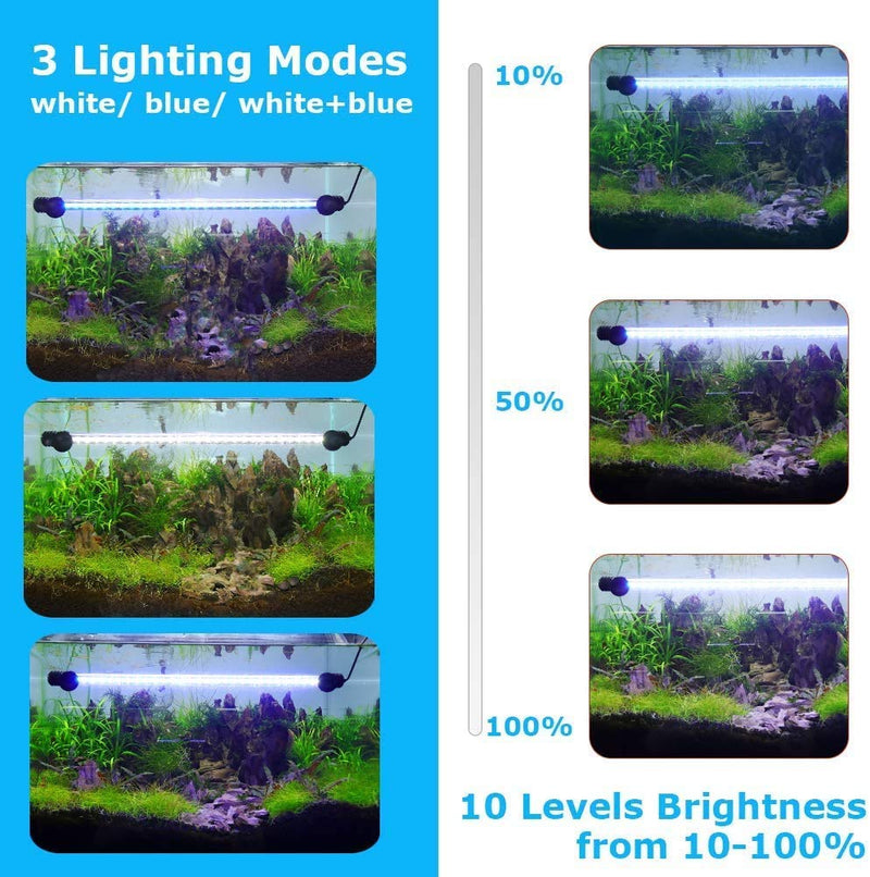 AquariumBasics led Aquarium Light for Fish Tank ,Auto on/Off Submersible White and Blue led Aquarium Plant Light with Timer and dimming Function (7.5 inch （Timer & Dimming Function)) 7.5 inch （Timer & Dimming function) - PawsPlanet Australia