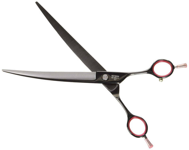 [Australia] - ShearsDirect Japanese 440C Curved Black Titanium Cutting Shears with Red Gem Stone Tension and Double Finger Rest, 8.0-Inch 