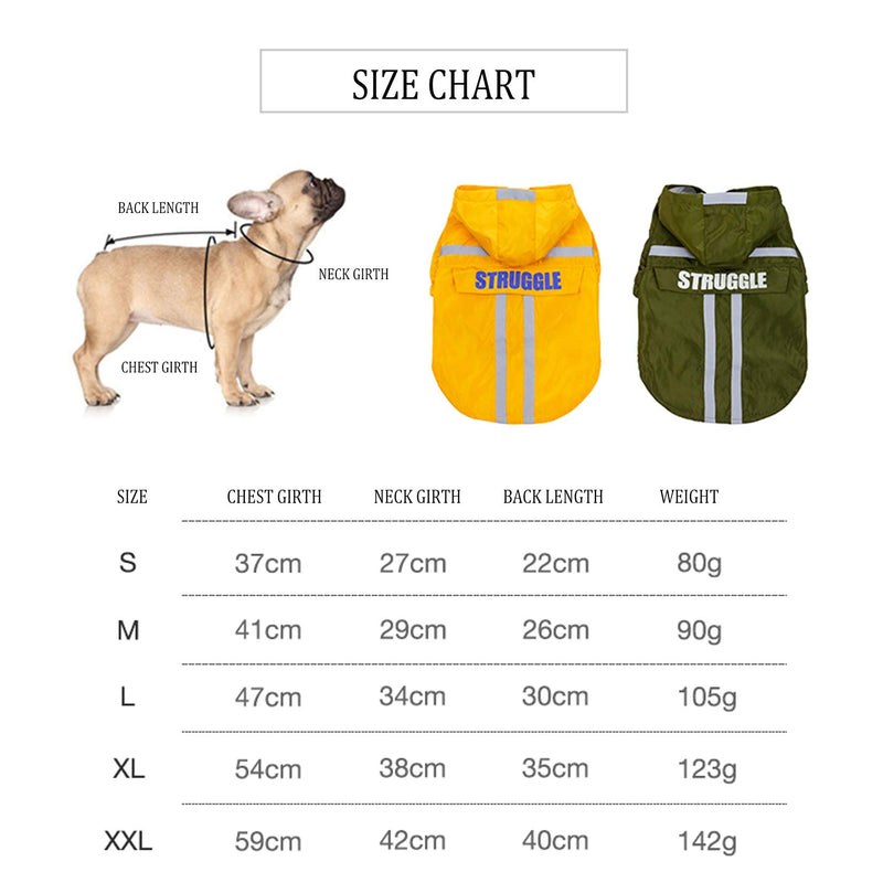 Tankyomilex Dog Raincoat Waterproof Pet Rain Jacket Clothes with Zip and Reflective Straps Hoodie Puppy Dog Rain Poncho Jacket for Small to Medium Dogs, Green Size M M: Chest girth 16.1" - PawsPlanet Australia