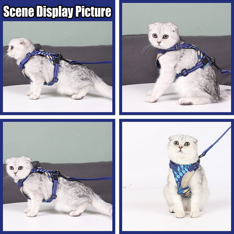 ANTSBOOM Cat Harness and Leash for Walking,Escape Proof Soft Adjustable Cat Safety Harness,Easy Control Breathable Vest Harnesses for Cats,Blue Hawaiian Style,S(Chest:13.3-16.5"/Weight:4.4-9.9LB) 13.3-16.5''/4.4-9.9lb Blue - PawsPlanet Australia