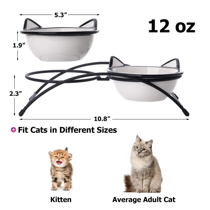 Y YHY Raised Cat Bowls Ceramic, Double Food Water Bowls for Cats, 355ML Elevated Cat Dishes with Non-Slip Metal Stand, Gift for Cat/Pet 12 oz-black nose - PawsPlanet Australia