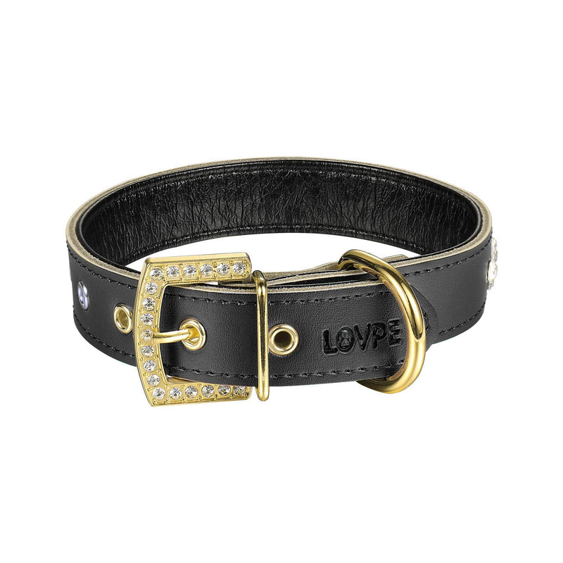 [Australia] - LOVPE 3 Rows Personalized Rhinestone Leather Bling Crystal Dog Collar with Golden Rhinestone Buckle for Small Medium Breeds S(Neck for:11-13 Inch) Black 