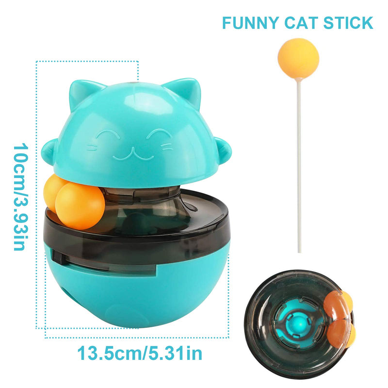 Funny Cat Toys, 4 In 1 Interactive Cat Toys for Indoor Cats, Adjustable Cat Food Dispenser Treat Tumbler Toy with Three Balls and Teasing Wand for Pet Cat Kitten, for Chasing Playing Eating (Blue) - PawsPlanet Australia