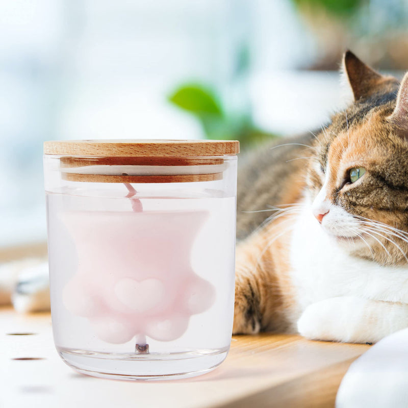 Mmyvela Cat Paw Scented Candles / Rose Fragrance / Cat Gift for Cat Lover / 7.07 Oz Aromatherapy Soy Wax / Glass Jar Candle with Wooden lid - PawsPlanet Australia